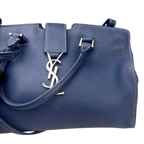 Saint Laurent Paris Saint Laurent Blue Leather Baby Monogram Cabas Tote