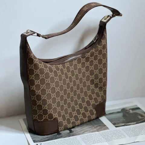 Gucci Brown/Tan GG Canvas and Leather Hobo