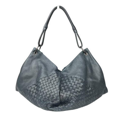 Bottega Veneta Charcoal Grey Leather Intercciato Aquilone Fortune Shoulder Bag