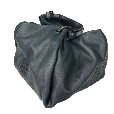 Bottega Veneta Charcoal Grey Leather Intercciato Aquilone Fortune Shoulder Bag