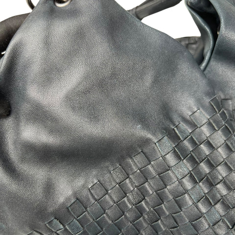 Bottega Veneta Charcoal Grey Leather Intercciato Aquilone Fortune Shoulder Bag