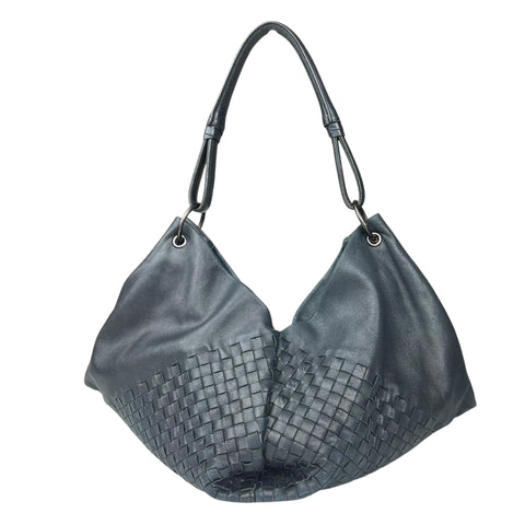 Bottega Veneta Charcoal Grey Leather Intercciato Aquilone Fortune Shoulder Bag