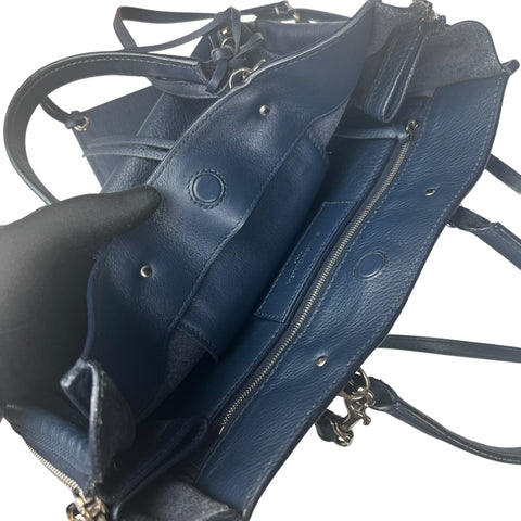 Balenciaga Navy blue Leather Papier Zip Around Tote Satchel Bag
