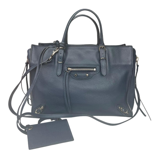 Balenciaga Navy blue Leather Papier Zip Around Tote Satchel Bag
