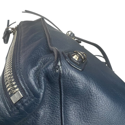 Balenciaga Navy blue Leather Papier Zip Around Tote Satchel Bag