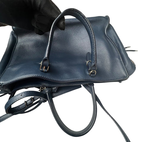 Balenciaga Navy blue Leather Papier Zip Around Tote Satchel Bag