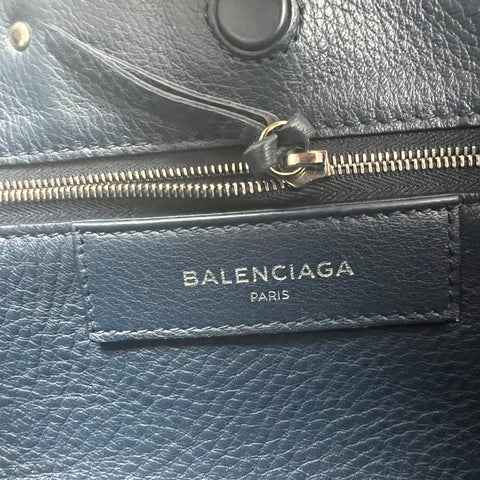 Balenciaga Navy blue Leather Papier Zip Around Tote Satchel Bag