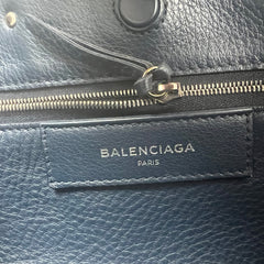 Pre-owned balenciaga-navy-blue-leather-papier-zip-around-tote-satchel-front