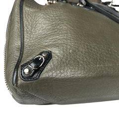 Pre-owned balenciaga-olive-green-leather-mini-papier-a6-zip-around-tote-front
