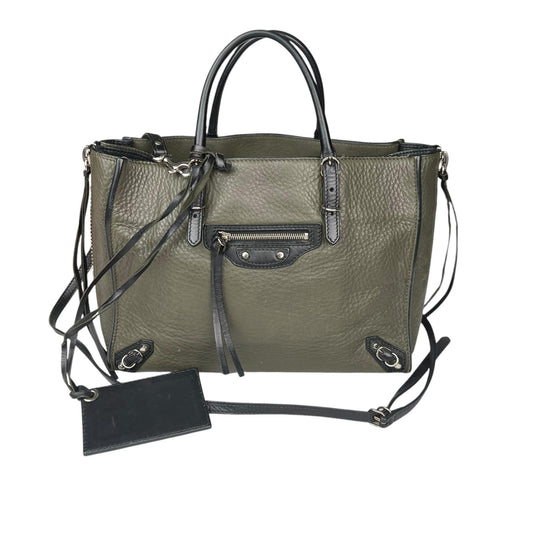 Balenciaga Olive Green Leather Mini Papier A6 Zip Around Tote Bag