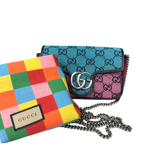 Gucci Multicolor Diagonal Quilted GG Canvas Marmont Small Shoulder Bag