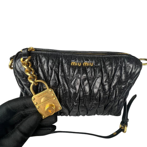 Miu Miu Black Matelassé Leather Shoulder Bag