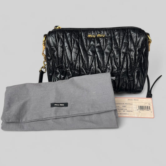 Miu Miu Black Matelassé Leather Shoulder Bag