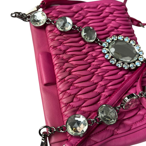 Miu Miu Pink Matelasse Crystal Leather Satchel