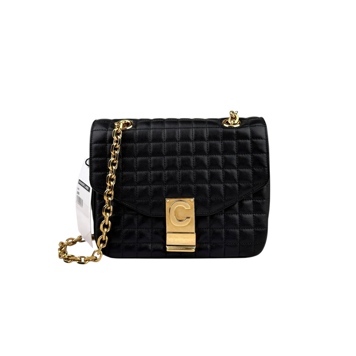 CELINE C Small Quilted Chain Shoulder Bag Near Mint