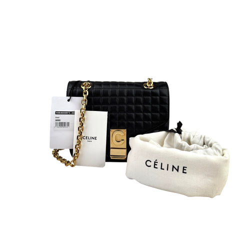 CELINE C Small Quilted Chain Shoulder Bag Near Mint