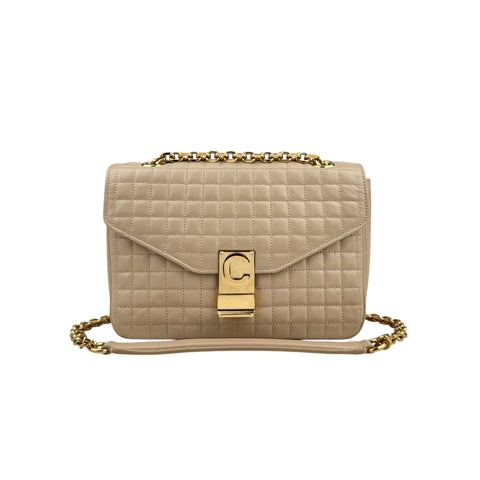 Celine Beige Quilted Leather Medium C Bag