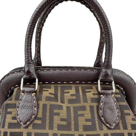 Fendi Zucca Canvas Hand Bag Brown Black