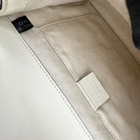 GUCCI Calfskin Bamboo Web Medium Dionysus Top Handle Bag White Blue Hibiscus Red