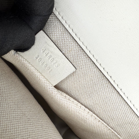 GUCCI Calfskin Bamboo Web Medium Dionysus Top Handle Bag White Blue Hibiscus Red