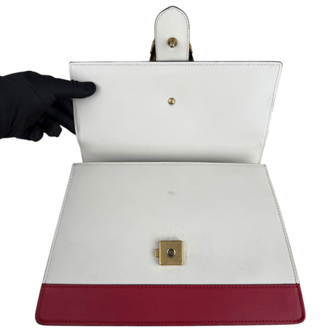 GUCCI Calfskin Bamboo Web Medium Dionysus Top Handle Bag White Blue Hibiscus Red