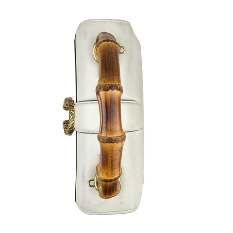 GUCCI Calfskin Bamboo Web Medium Dionysus Top Handle Bag White Blue Hibiscus Red