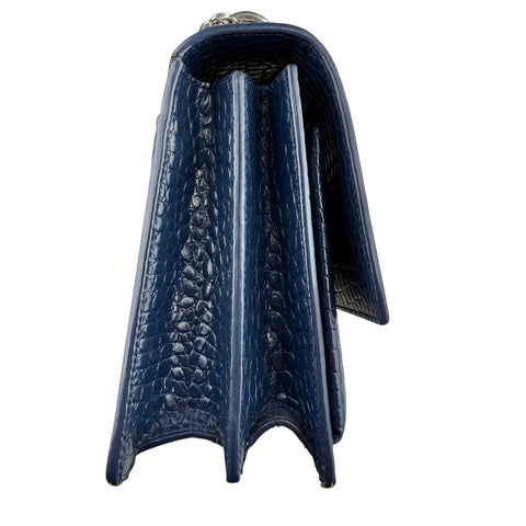 Saint Laurent Blue Crocodile Embossed Leather Sunset Wallet on Chain Bag