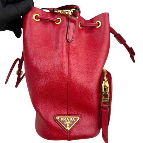 Prada Red Leather Bucket Bag
