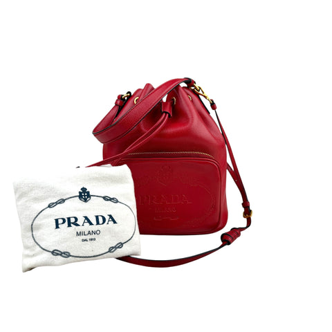 Prada Red Leather Bucket Bag