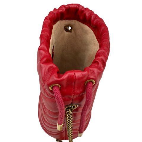 Gucci Mini bucket GG Marmont bag in red herringbone leather