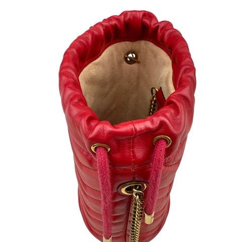 Gucci Mini bucket GG Marmont bag in red herringbone leather