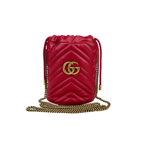 Gucci Mini bucket GG Marmont bag in red herringbone leather