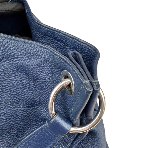 Prada Pebble Leather Hobo Bag Navy