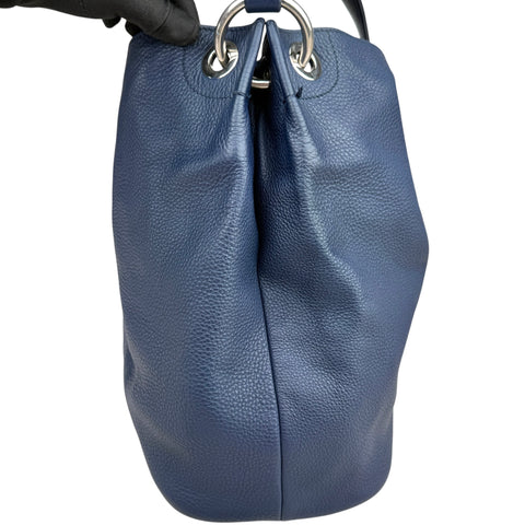 Prada Pebble Leather Hobo Bag Navy