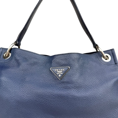 Prada Pebble Leather Hobo Bag Navy