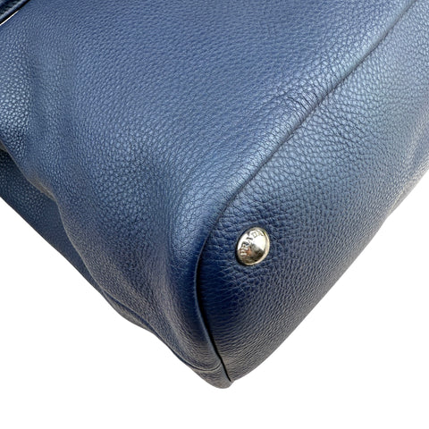 Prada Pebble Leather Hobo Bag Navy