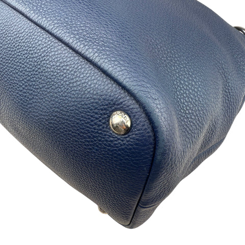 Prada Pebble Leather Hobo Bag Navy