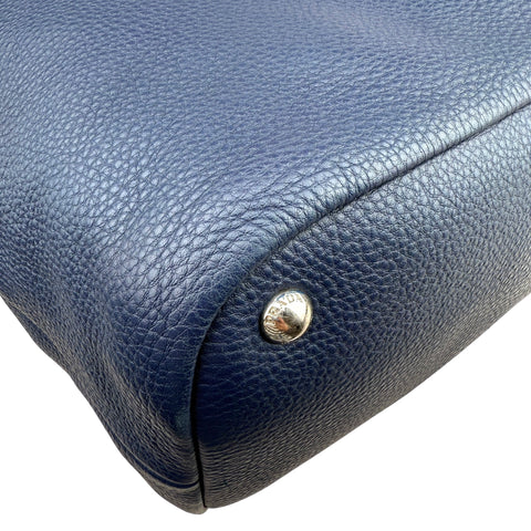 Prada Pebble Leather Hobo Bag Navy