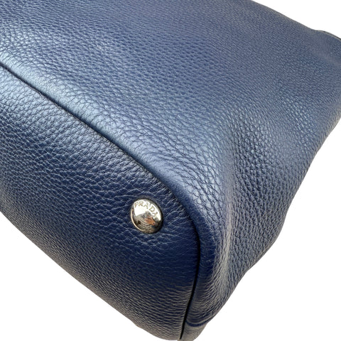 Prada Pebble Leather Hobo Bag Navy