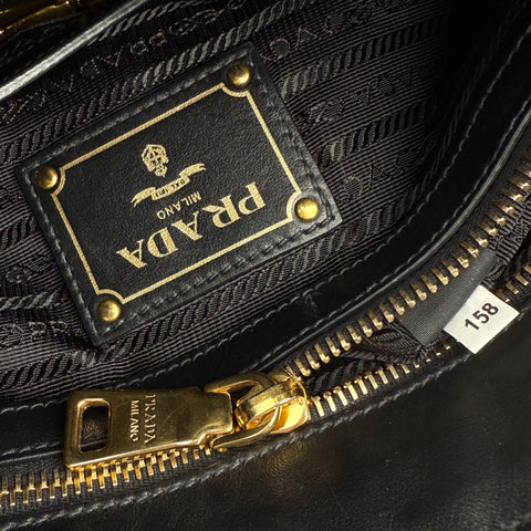 Prada Soft Calf Leather Satchel Bag  Long Strap Black