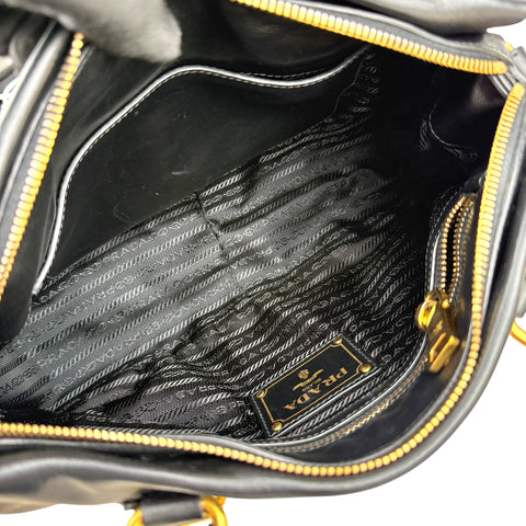 Prada Soft Calf Leather Satchel Bag  Long Strap Black