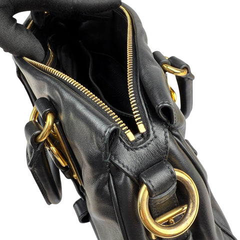 Prada Soft Calf Leather Satchel Bag  Long Strap Black