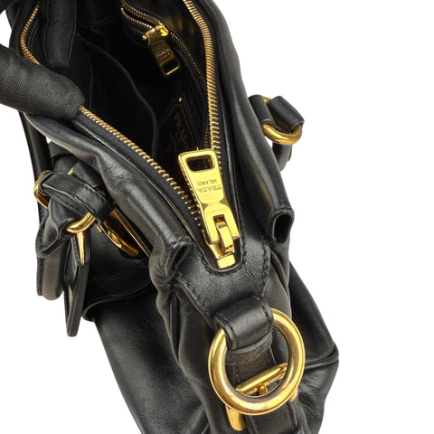 Prada Soft Calf Leather Satchel Bag  Long Strap Black