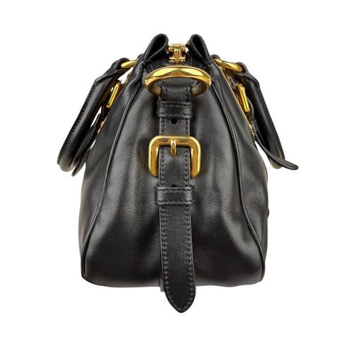 Prada Soft Calf Leather Satchel Bag  Long Strap Black