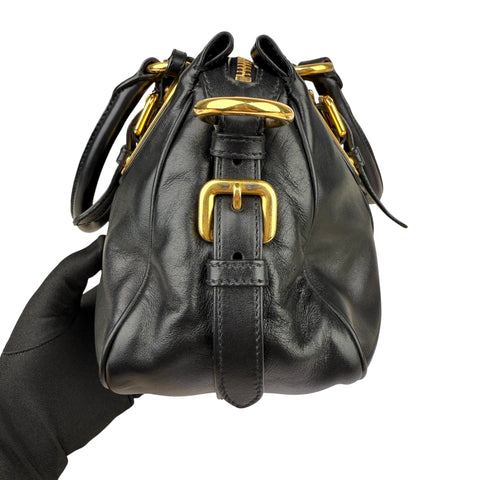 Prada Soft Calf Leather Satchel Bag  Long Strap Black