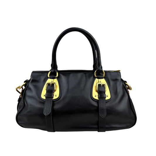Prada Soft Calf Leather Satchel Bag  Long Strap Black