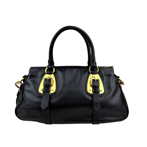 Prada Soft Calf Leather Satchel Bag  Long Strap Black