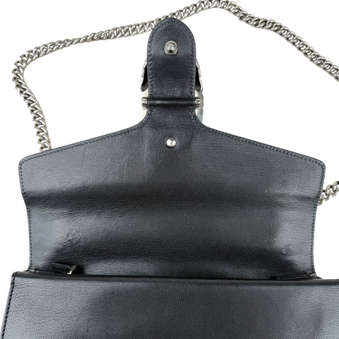 Gucci Dionysus Shoulder Bag – Black & White Geometric Leather with Silver Chain