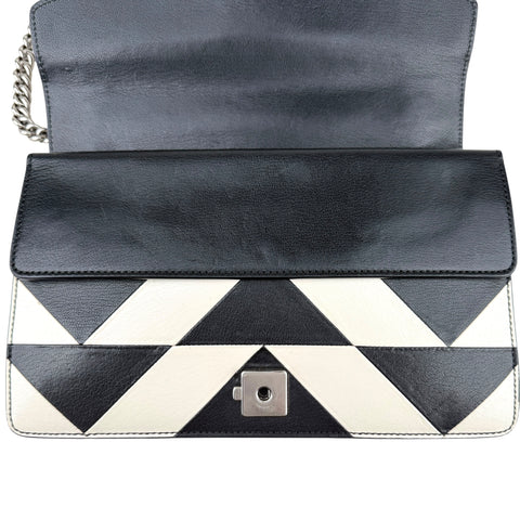 Gucci Dionysus Shoulder Bag – Black & White Geometric Leather with Silver Chain
