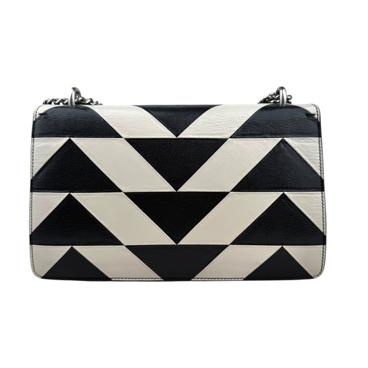 Gucci Dionysus Shoulder Bag – Black & White Geometric Leather with Silver Chain